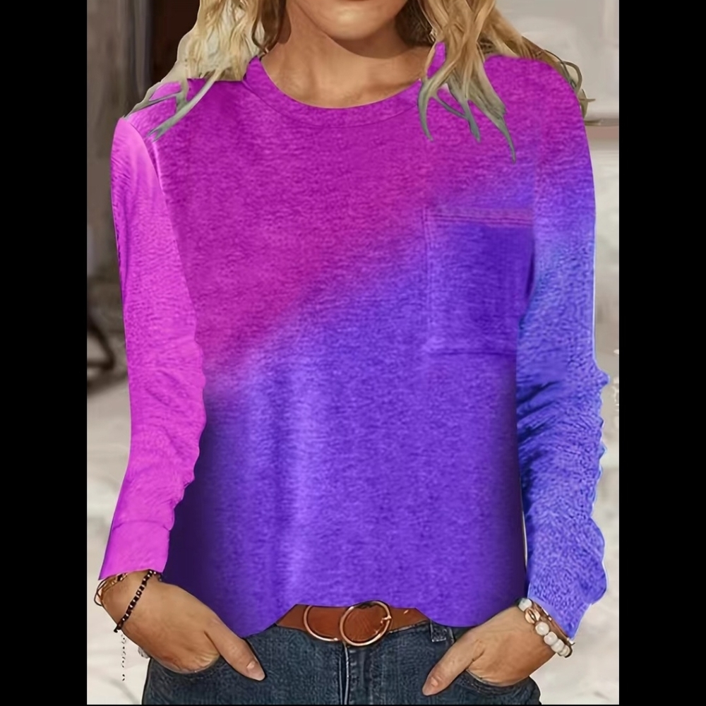 Color Block Pink / Purple Long Sleeve T-Shirt Size M